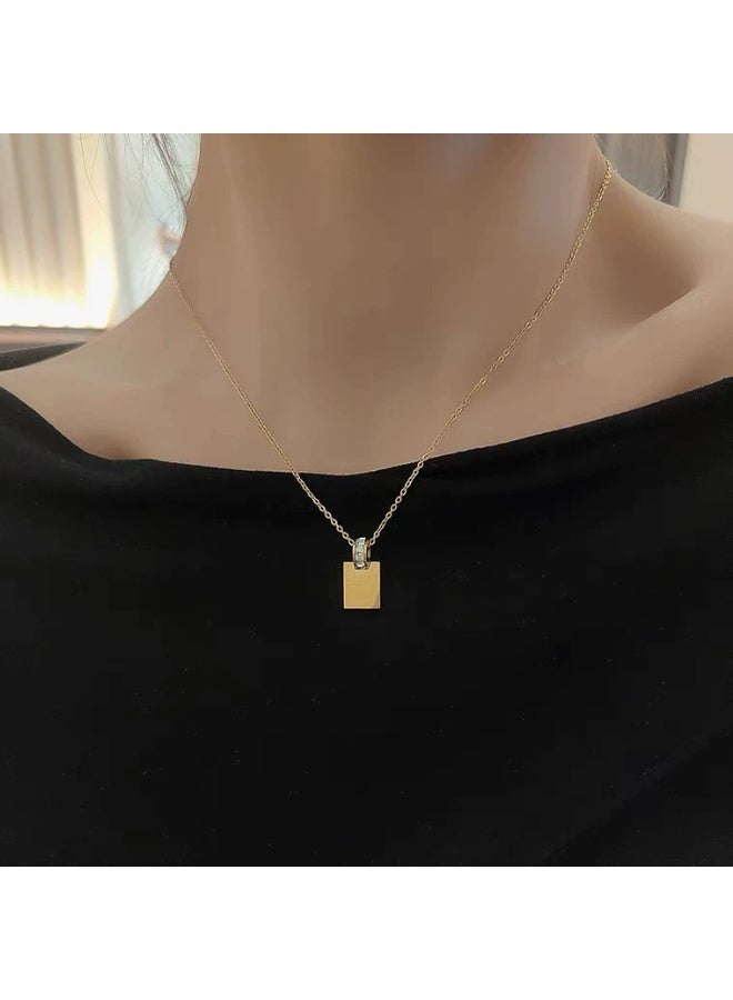 Goolsky قلادة حب مربعة بحروف كورية - تصميم حلقة زيركون دائرية، زخارف حروف وزيركون، للارتداء اليومي/هدية رومانسية - Image 3