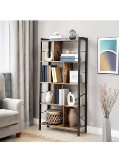 AGD 4-Tier Freestanding Storage Shelf, Reinforced Wood Panels and Sturdy Metal Frame, Display and Storage Rack for Books and Other Items, in Living Room, Kitchen, Office, 155*28*72cm, Rustic Brown  - Image 2