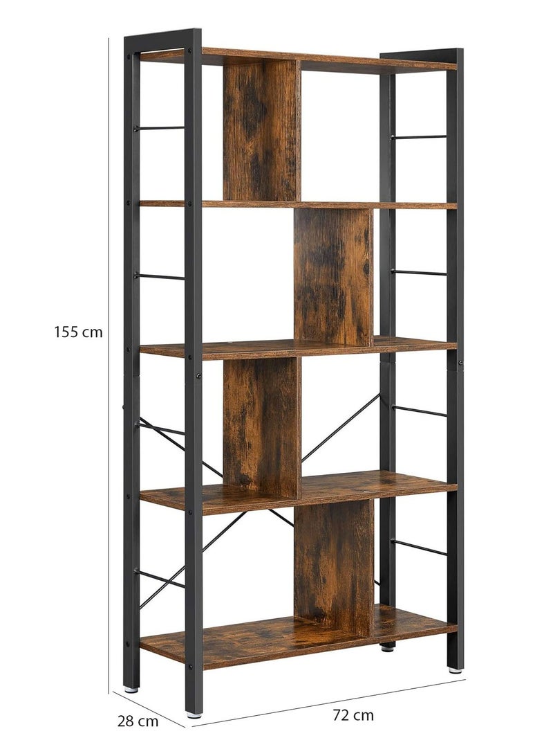 AGD 4-Tier Freestanding Storage Shelf, Reinforced Wood Panels and Sturdy Metal Frame, Display and Storage Rack for Books and Other Items, in Living Room, Kitchen, Office, 155*28*72cm, Rustic Brown - Image 5