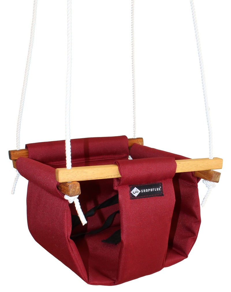 SHOPOFLUX Polyester Swing for Kids and Baby | Indoor Outdoor Hanging Jhula | 6 Months To 3 Years (Up To 25 Kg) | Maroon | Depth 8.5 Inch - Image 1