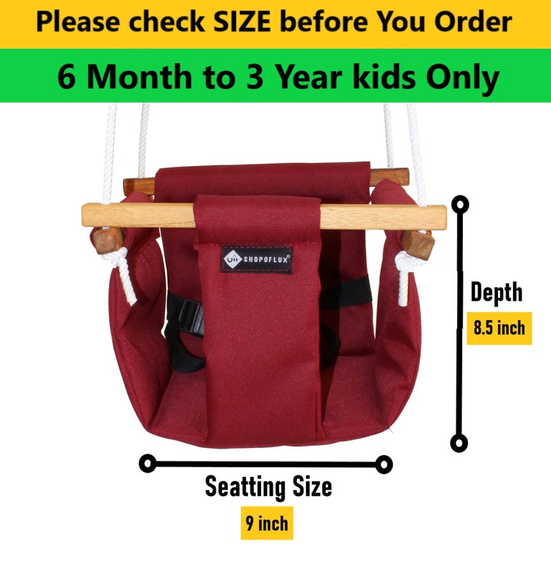 SHOPOFLUX Polyester Swing for Kids and Baby | Indoor Outdoor Hanging Jhula | 6 Months To 3 Years (Up To 25 Kg) | Maroon | Depth 8.5 Inch - Image 2