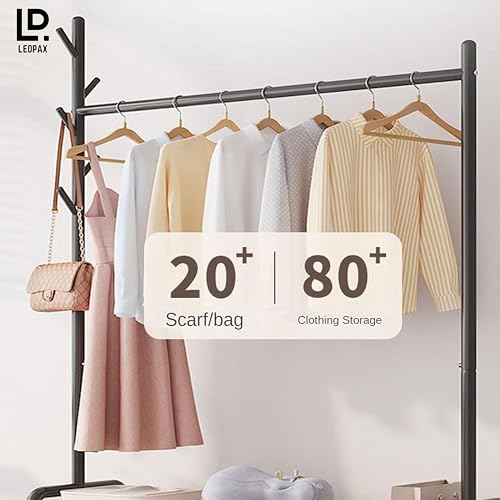 LEOPAX Metal Cloths Rail for Home with Wheels, Bottom Shelve & 5 Side Hooks, Clothes Stand for Coat, Shirt, Helmet, Umbrella, Purse - Size - (89 x 34 x 172) cm - Black - Image 3