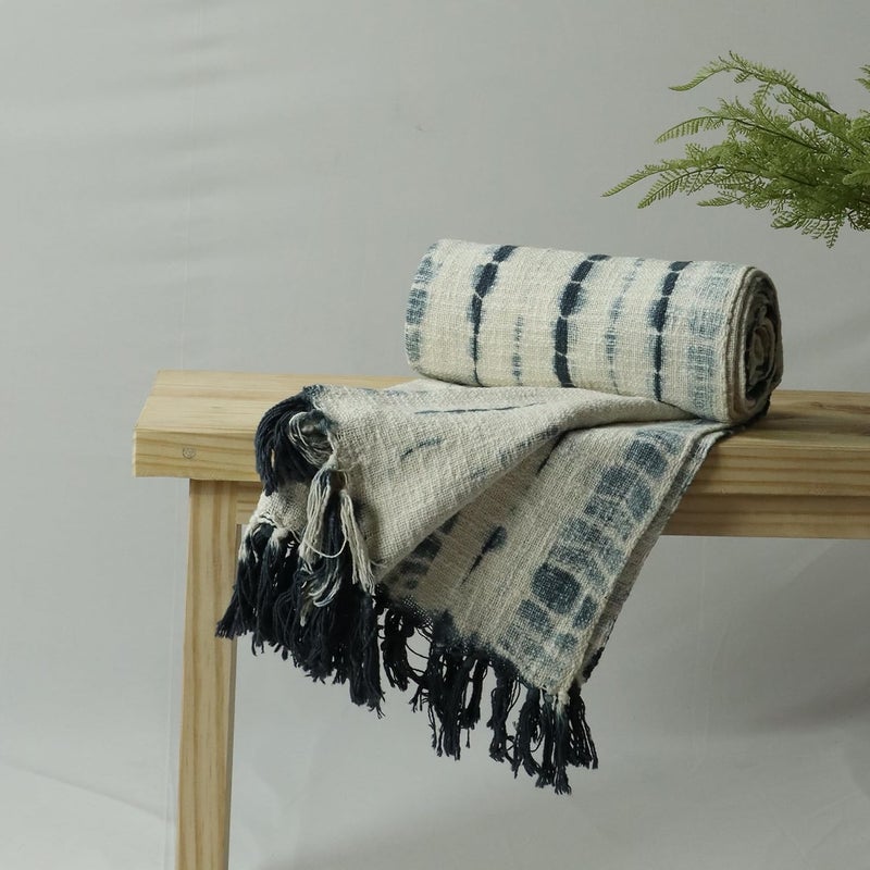 DMAASA Handcrafted TieDye Throw 50x70 Inches Pure Cotton Blanket for Home Decor Sofa Bed CreamMulti - Image 1