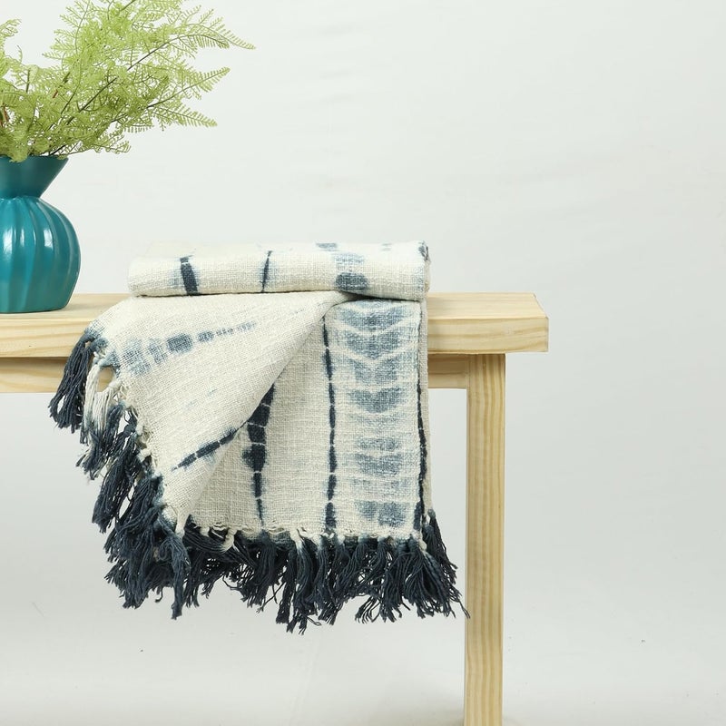 DMAASA Handcrafted TieDye Throw 50x70 Inches Pure Cotton Blanket for Home Decor Sofa Bed CreamMulti - Image 2