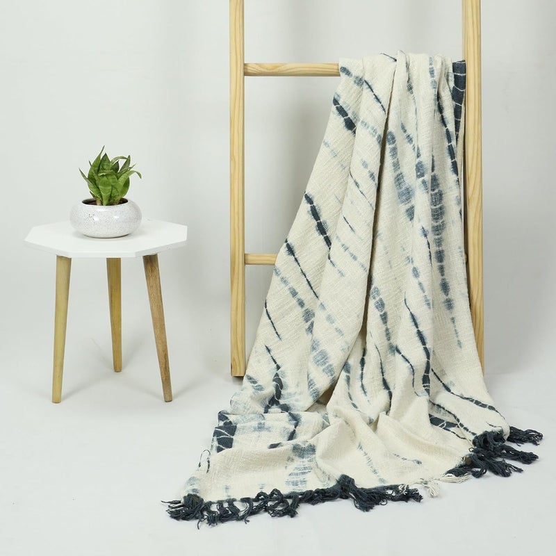DMAASA Handcrafted TieDye Throw 50x70 Inches Pure Cotton Blanket for Home Decor Sofa Bed CreamMulti - Image 4