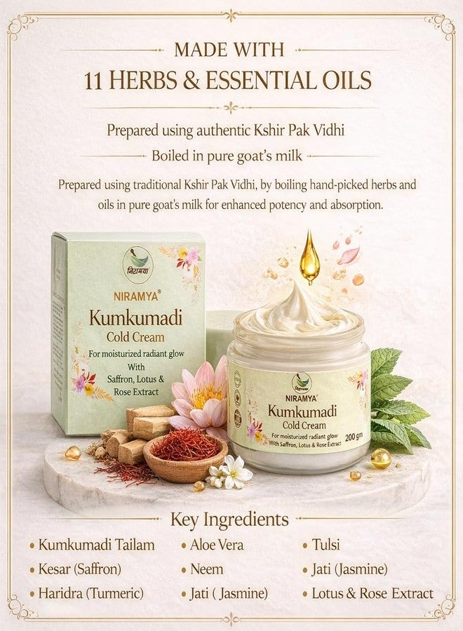 Niramya Kumkumadi Cold Cream | Ayurvedic Moisturizer Cream for Dry Skin | Winter Face Cream for Women & Men | With Saffron, Lotus & Rose Extract (200g) - Image 3
