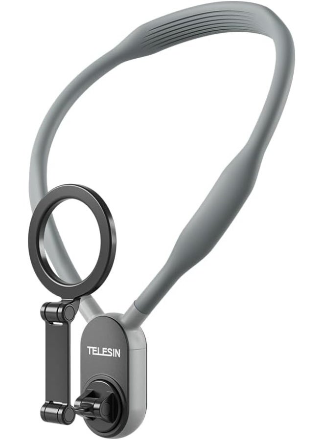 ACLIX TELESIN Magnetic Neck Mount for Phones, Cell Phone Holder Stand Hanging on Neck POV/Vlog Selfie Hand Free Necklace Phone Strap Video Recording for iPhone 15 14 13 12 Series, Android Phones (Grey) - Image 1