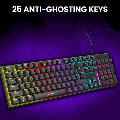 Ant Esports Thunder 30 Wired Mechanical Gaming Keyboard Mouse Combo Ergonomic Full-Sized 25 Anti Ghosting Keys, 3600 DPI 7 Colour Mode Wired Gaming Mouse with Type C Cable for PC Laptop MAC_Red Switch - Image 2