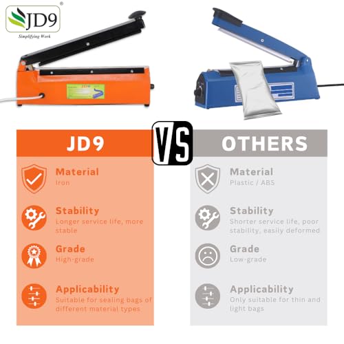 JD9 آلة ختم معدنية ثقيلة من JD9 بحجم 12 بوصة، آلة ختم حرارية لأكياس حلويات غانباتي 12 بوصة، آلة ختم نبضي، آلة تعبئة موداك (برتقالي) - Image 5