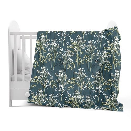 Divine Casa 120 GSM Microfiber Single Kids Dohar (0-4 Years) | Soft & Lightweight Throw Blanket | Cozy & Breathable | All-Season Comfort | 140 x 100 CM | Floral Branches Pattern | Teal & White - Image 1