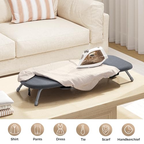 Kingboard Tabletop Ironing Board with Iron Holder, Small Iron Board with Heat Resistant Cover, Portable Mini Ironing Board with Non-Slip Feet for Home Travel, 12 * 32 Black - Image 3