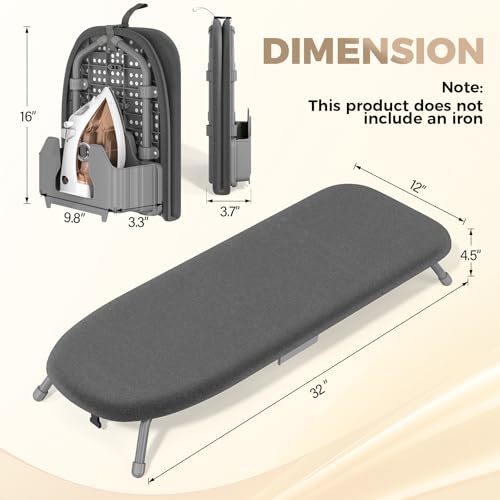 Kingboard Tabletop Ironing Board with Iron Holder, Small Iron Board with Heat Resistant Cover, Portable Mini Ironing Board with Non-Slip Feet for Home Travel, 12 * 32 Black - Image 2
