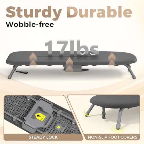Kingboard Tabletop Ironing Board with Iron Holder, Small Iron Board with Heat Resistant Cover, Portable Mini Ironing Board with Non-Slip Feet for Home Travel, 12 * 32 Black - Image 5