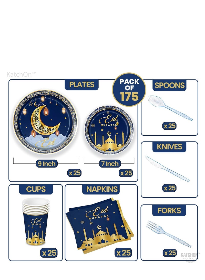 مجموعة أدوات مائدة رمضان وعيد مبارك مكونة من 176 قطعة تكفي 24 ضيفًا، تتضمن أطباق عشاء مقاس 9 بوصات، وأطباق حلوى مقاس 7 بوصات، وأكواب سعة 9 أونصات، ومناديل عيد مبارك، ومفرش طاولة لتزيين رمضان - Image 2