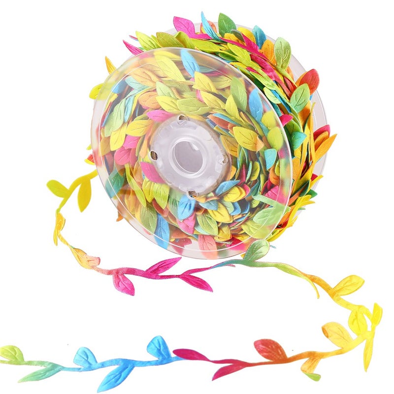 CCINEE 24 Yard Artificial Leaf Ribbon Colorful Fabric Leaf Ribbon Trim for Wreath Garland Making  Home Decoration  Gift Wrapping and Crafts Accessory - Image 1