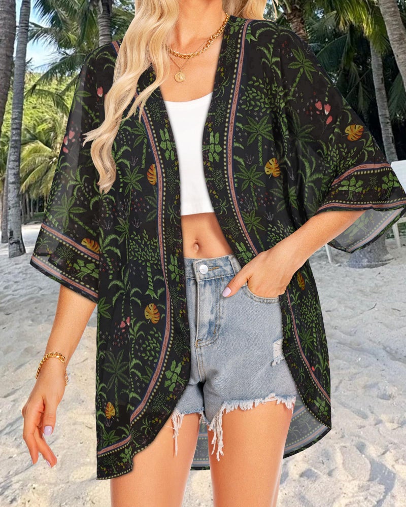 rosemia Women Summer Tops Cruise Outfits Caftan Kimono Swimwear Cover Ups Resort Wear(Tropical Forest,L) - Image 5