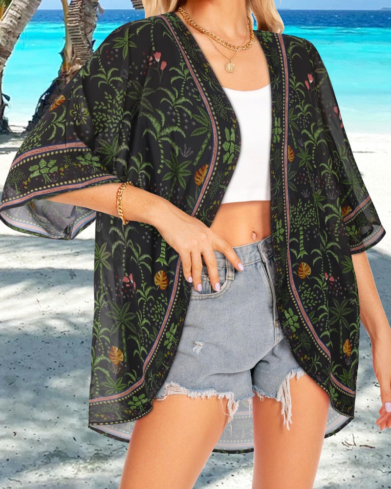 rosemia Women Summer Tops Cruise Outfits Caftan Kimono Swimwear Cover Ups Resort Wear(Tropical Forest,L) - Image 4