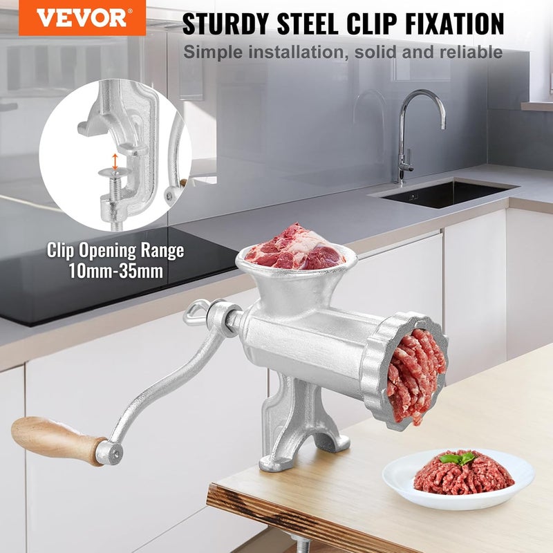 VEVOR Manual Meat Grinder, Heavy Duty Cast Iron Hand Meat Grinder with Steel Table Clamp, Meat Mincer Sausage Maker with 1 Cutting Blade, 2 Cutting Plates, 3 Sausage Tubes for Beef Pepper Mushroom - Image 2