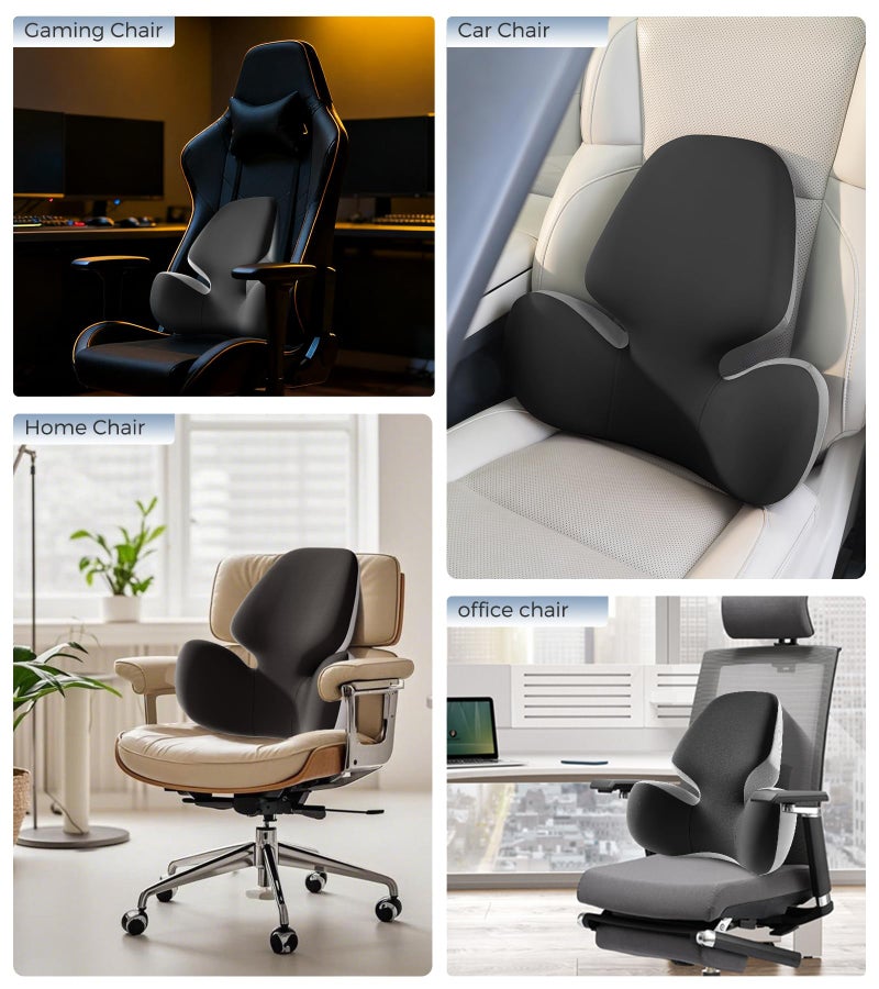 BEBAS Lumbar Support Pillow for Office Chair - Ergonomic Memory Foam Back Cushion for Lower Back Pain Relief - Washable & Breathable Cover - Fits Car Seats, Gaming Chairs & Wheelchairs - Black Gray - Image 4