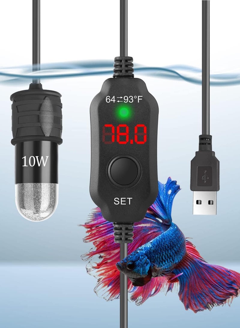 Bukela 10W Adjustable Betta Heater Small Submersible Fish Tank Heater with Digital Thermostat USB Powered for Aquariums up to 1 Gallon  - Image 1