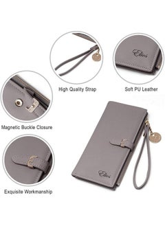 Elios Elios Women Long Soft Leather Wallet Zip Purse Multifunction Organizer Card Holder Clutch with Phone Pocket (Grey)  - Image 5