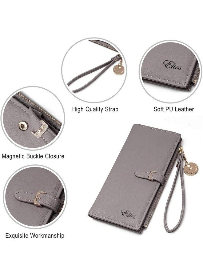Elios Women Long Soft Leather Wallet Zip Purse Multifunction Organizer Card Holder Clutch with Phone Pocket (Grey) - Image 5