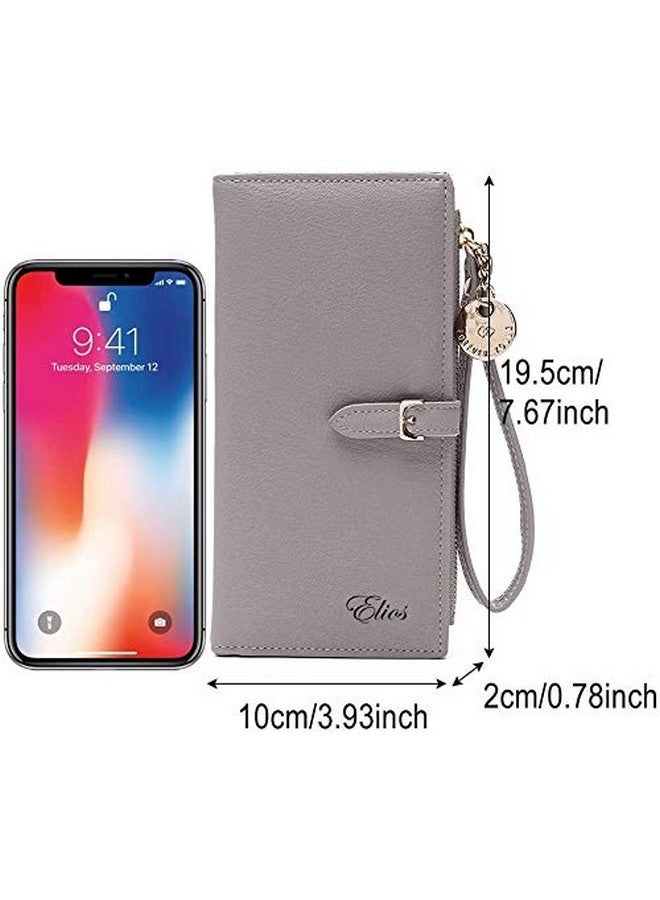 Elios Women Long Soft Leather Wallet Zip Purse Multifunction Organizer Card Holder Clutch with Phone Pocket (Grey) - Image 4