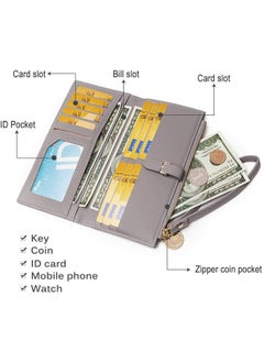 Elios Elios Women Long Soft Leather Wallet Zip Purse Multifunction Organizer Card Holder Clutch with Phone Pocket (Grey)  - Image 3
