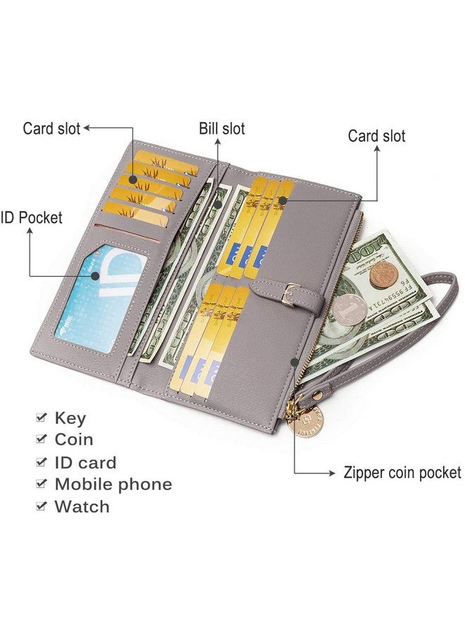 Elios Women Long Soft Leather Wallet Zip Purse Multifunction Organizer Card Holder Clutch with Phone Pocket (Grey) - Image 3