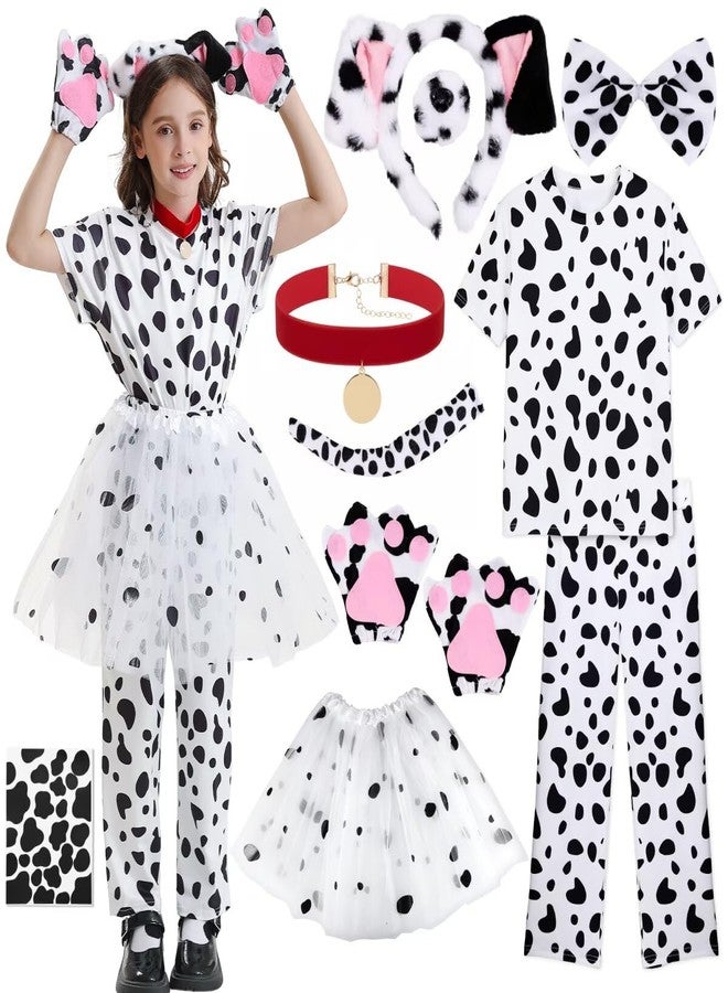 WILDPARTY 101 Dalmatian Costume Kids Girls, Dalmatians Shirt Pant Tutu Ears Headband Accessories Short Sleeve - Image 1
