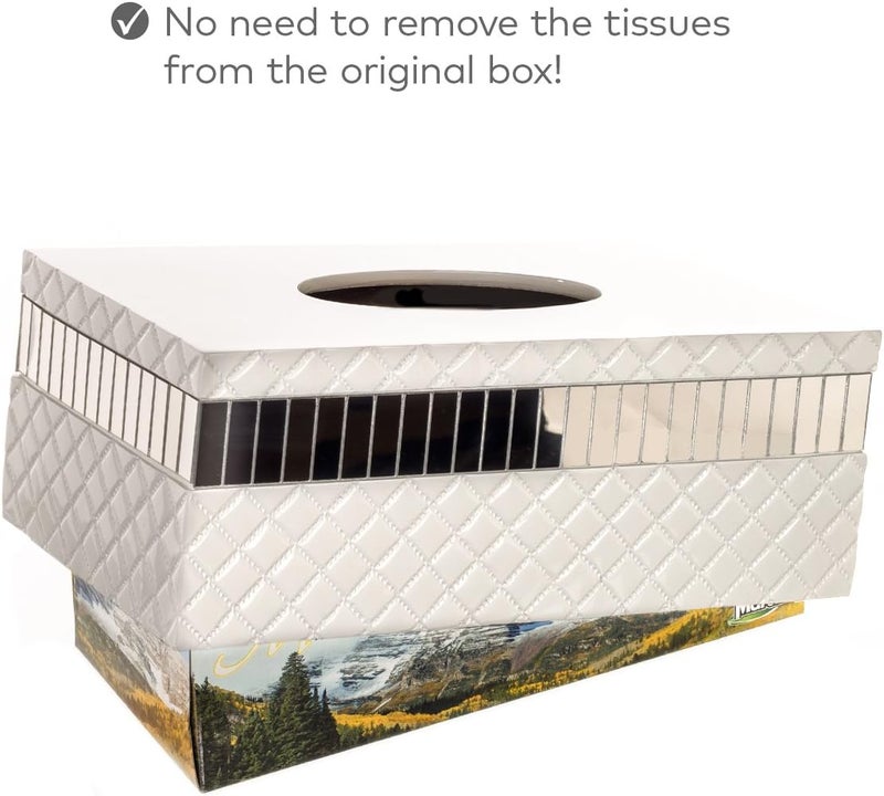 Creative Scents Quilted Mirror Rectangle Tissue Box Cover - White Tissue Box Holder Rectangular for Bathroom with Durable Bottom Slider - Tissue holders Decorative White Bathroom Accessories and Decor - Image 4