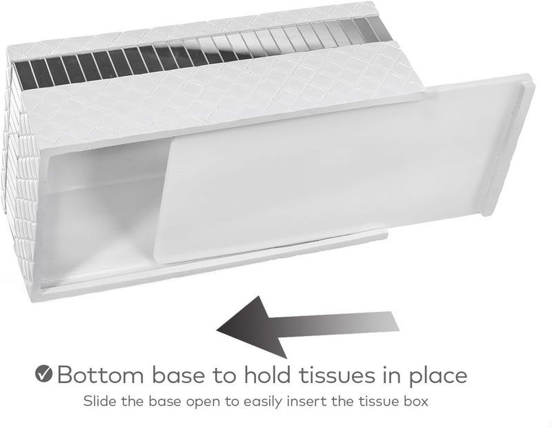 Creative Scents Quilted Mirror Rectangle Tissue Box Cover - White Tissue Box Holder Rectangular for Bathroom with Durable Bottom Slider - Tissue holders Decorative White Bathroom Accessories and Decor - Image 3