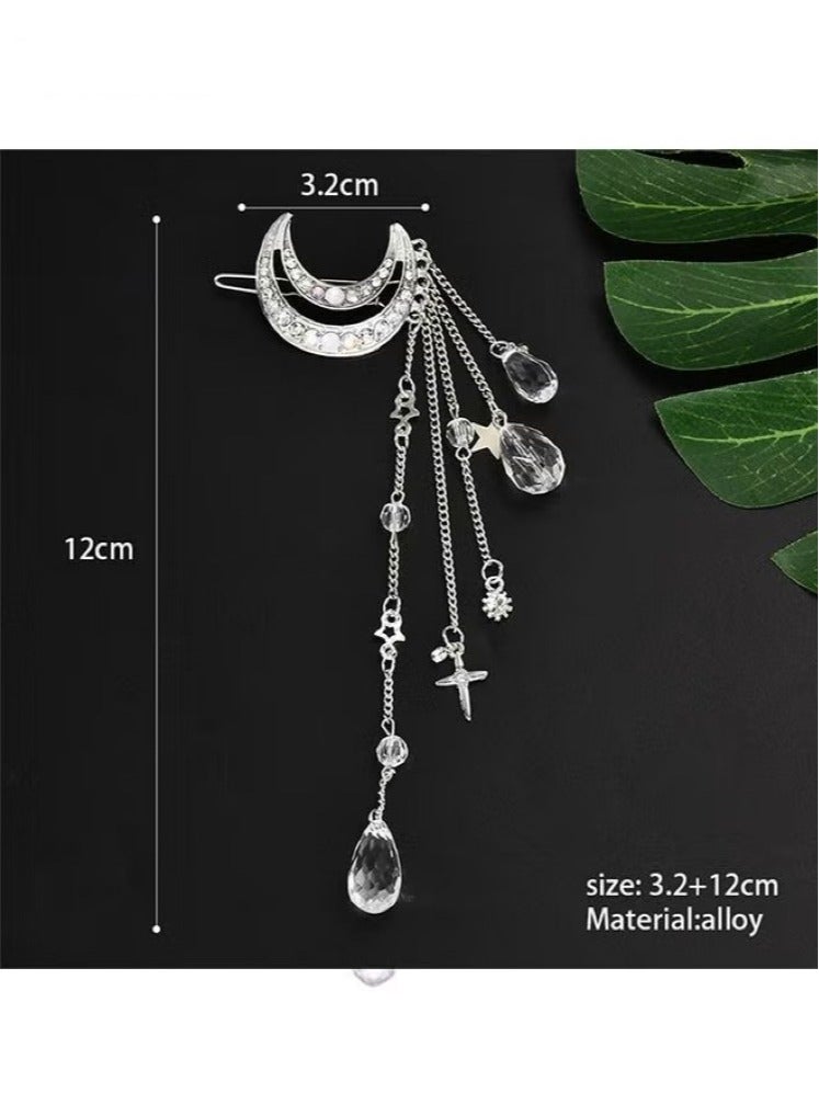 Hairpins - Crescent Moon Star Crystal Pendant Hairpins - Tassel Rhinestone Hairpins - Fashionable and Simple - Gold - Image 2