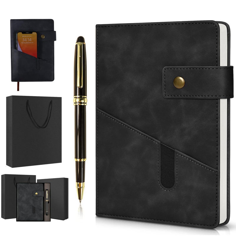 vfaejll A5 Lined Leather Journal Notebook,Hardcover Journal Set with Pen and Gift Box,100Pages 100gsm Thick Ruled Paper Daily Diary for Men Women School,Travel,Business,Work,Writing 5.9" X 8.4" - Image 1