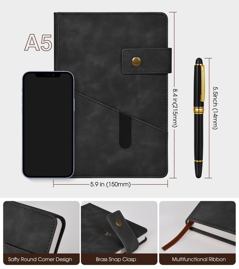 vfaejll A5 Lined Leather Journal Notebook,Hardcover Journal Set with Pen and Gift Box,100Pages 100gsm Thick Ruled Paper Daily Diary for Men Women School,Travel,Business,Work,Writing 5.9" X 8.4" - Image 2