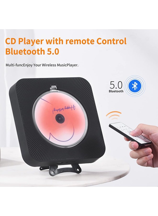 Generic - Cute Black CD Player with Bluetooth 5.0, Rechargeable Music Player for Home Decor, Portable Lovely Music Player, Remote Control - Image 1