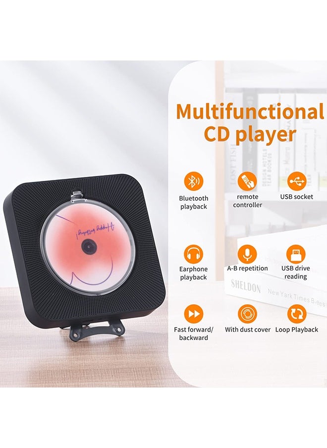 Generic - Cute Black CD Player with Bluetooth 5.0, Rechargeable Music Player for Home Decor, Portable Lovely Music Player, Remote Control - Image 1