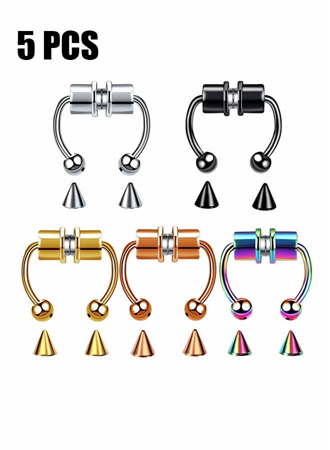 HY Magnetic Septum Nose Ring, Horseshoe Fake Nose Septum Rings Non-Pierced Clip On Nose Hoop Rings Stainless Steel Faux Reusable Nose Ring Hoop for Women Men, 5Pcs  - Image 1