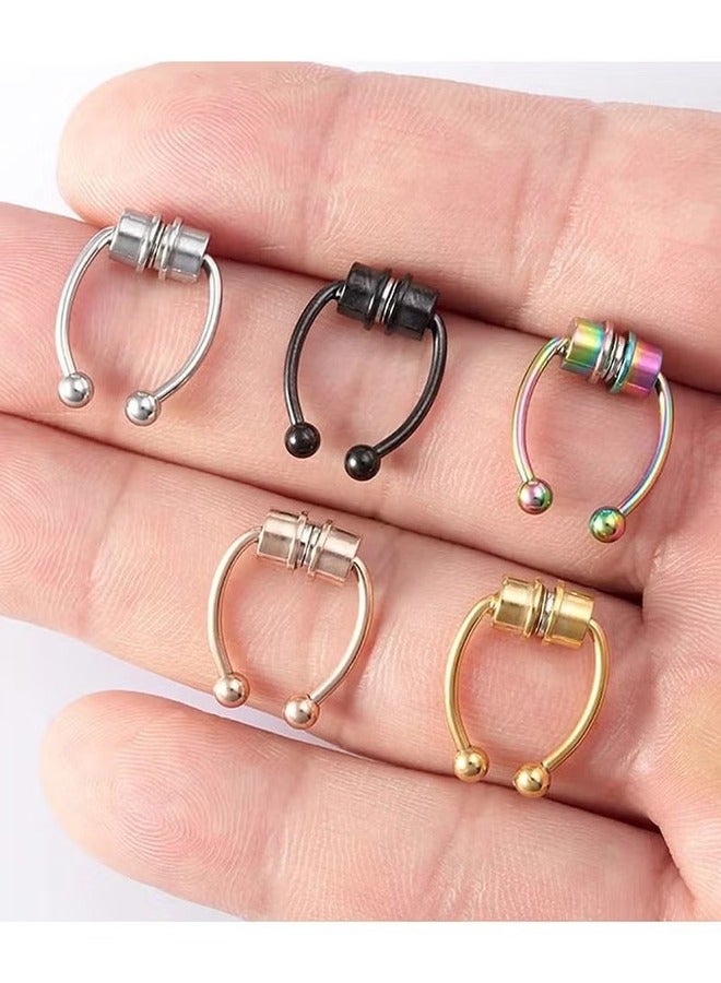 HY Magnetic Septum Nose Ring, Horseshoe Fake Nose Septum Rings Non-Pierced Clip On Nose Hoop Rings Stainless Steel Faux Reusable Nose Ring Hoop for Women Men, 5Pcs  - Image 4