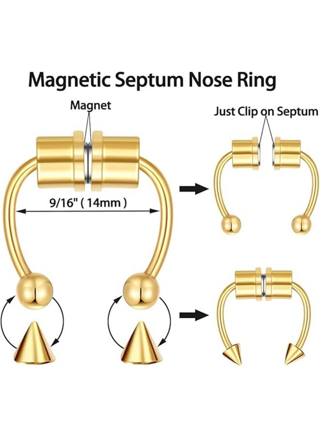HY Magnetic Septum Nose Ring, Horseshoe Fake Nose Septum Rings Non-Pierced Clip On Nose Hoop Rings Stainless Steel Faux Reusable Nose Ring Hoop for Women Men, 5Pcs  - Image 2