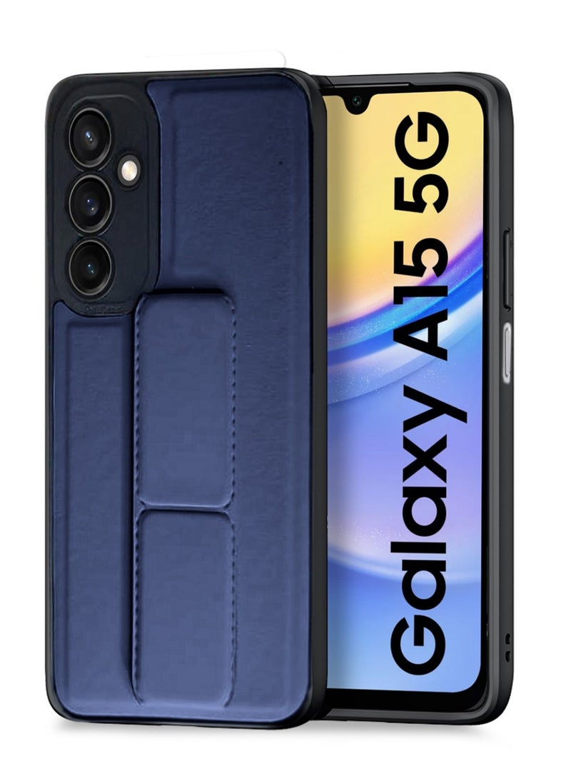 Techie جراب خلفي أنيق من السيليكون TPU مع حامل مغناطيسي آمن لهاتف Samsung Galaxy A15 2024 - أزرق داكن - Image 1