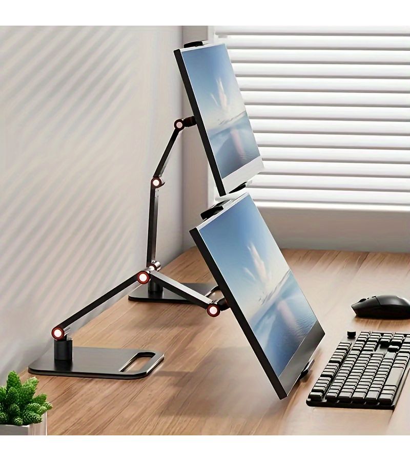Universal Portable Monitor Stand 2 Arms Vesa Compatible For 12 To 17 Inch Screens Metal Base Durable - Image 1