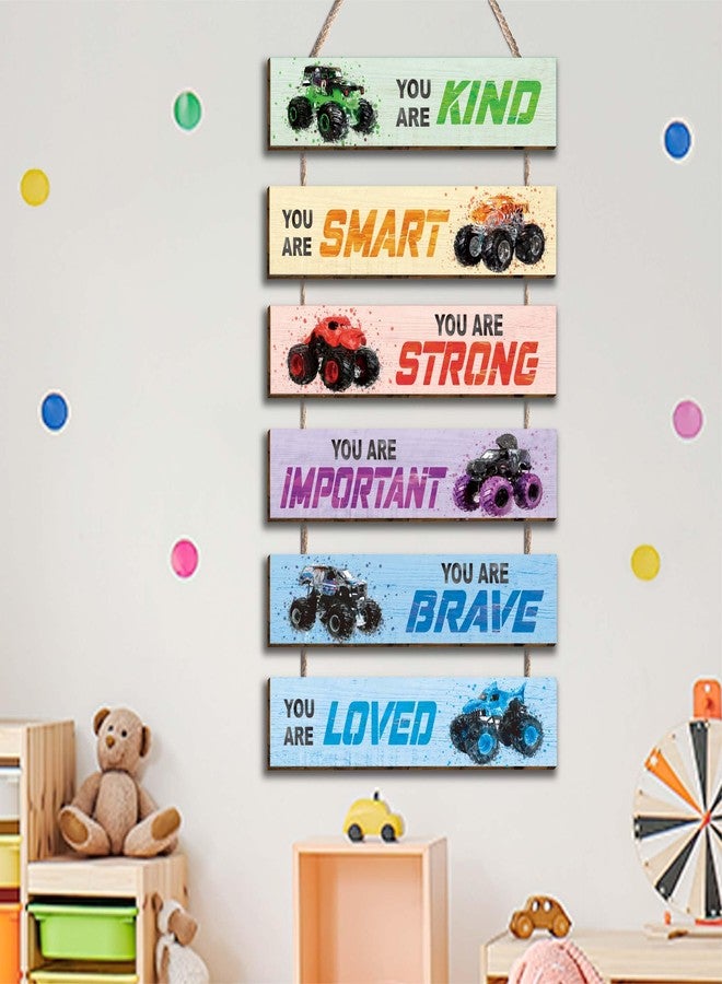 HIWERAN 6 Pcs Racing Car Decor Kids Room Decor, Racing Car Inspirational Positive Quotes Wall Art Decor Hanging Sign for Teens Bedroom, Works of Art Made of Wood, Works of Art of Wood, Placards of Woods - Image 3