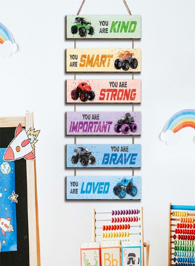 HIWERAN 6 Pcs Racing Car Decor Kids Room Decor, Racing Car Inspirational Positive Quotes Wall Art Decor Hanging Sign for Teens Bedroom, Works of Art Made of Wood, Works of Art of Wood, Placards of Woods - Image 4