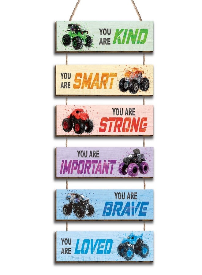 HIWERAN 6 Pcs Racing Car Decor Kids Room Decor, Racing Car Inspirational Positive Quotes Wall Art Decor Hanging Sign for Teens Bedroom, Works of Art Made of Wood, Works of Art of Wood, Placards of Woods - Image 1