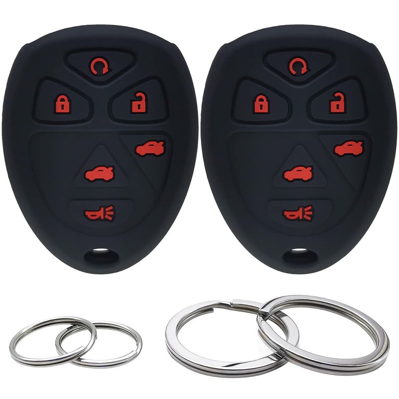 2Pcs Silicone 6 Buttons Key Fob Cover Remote Case Keyless Protector Compatible with Chevrolet Chevy Suburban Tahoe Traverse GMC Acadia Yukon Buick Enclave Cadillac Escalade ESV SRX Saturn Outlook