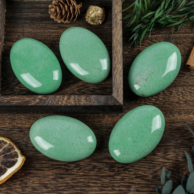 Loveliome Natural Green Aventurine Oval Polished Worry Stones Healing Crystal Indoor Fountain Stones Massage Energy Anxiety Relief Items - Image 3