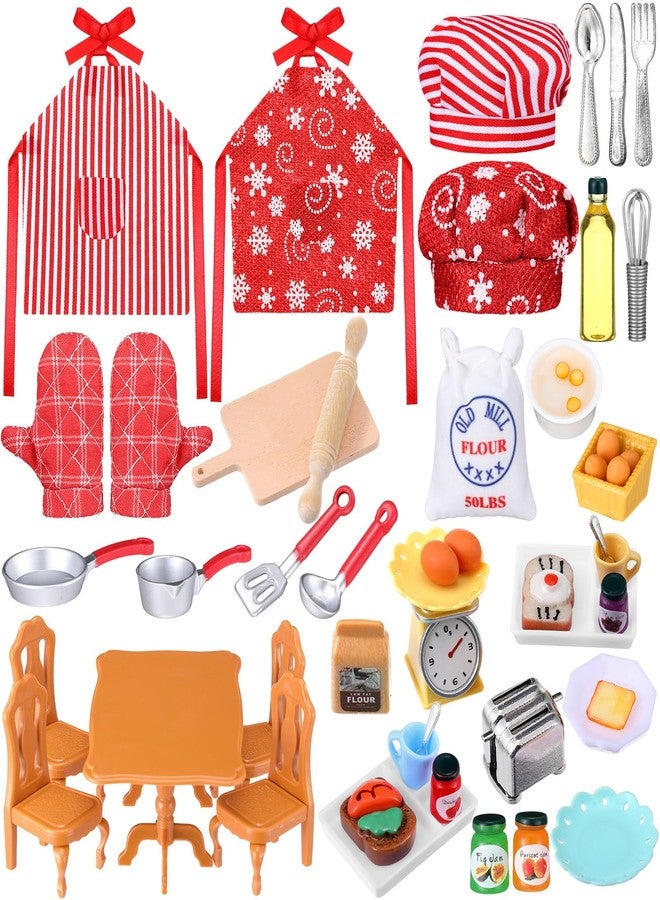 Leitee 47 Pcs Christmas Doll Accessories Mini Props Baker Outfit Set Doll Cooking Sets for Dollhouse Xmas Clothes and Accessories Gift - Image 1
