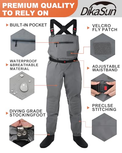 DikaSun Breathable Waders for Men Women Stocking Foot Waterproof Chest Waders Lightweight Waders for Fly Fishing - Image 3