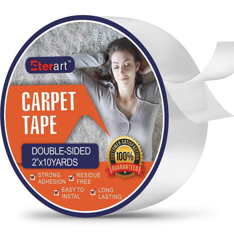 Eterart Double Sided Carpet Tape Heavy Duty for Area Rugs,Tile Hardwood Floors,Over Carpet,Rug Tape High Adhesive and Removable,Strong Sticky Tape,Residue Free,2 Inches x 10 Yards,White - Image 1